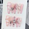 Long Press-On Nails With Rose Floral Design Elegant French Style Thin Invisible Tips Women