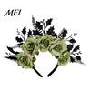 Streetwear Gothic Hairband for Women Halloween Rose Headband, Flower Leaf Crown Hair Hoops Bands, Floral Party Headpiece Cosplay Dress Up Accessories