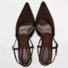 Retro Brown Pumps Women Fashion Pointed Toe Ankle Buckle Kitten Heel Sandals Elegant Commuter Slingback Office Shoes