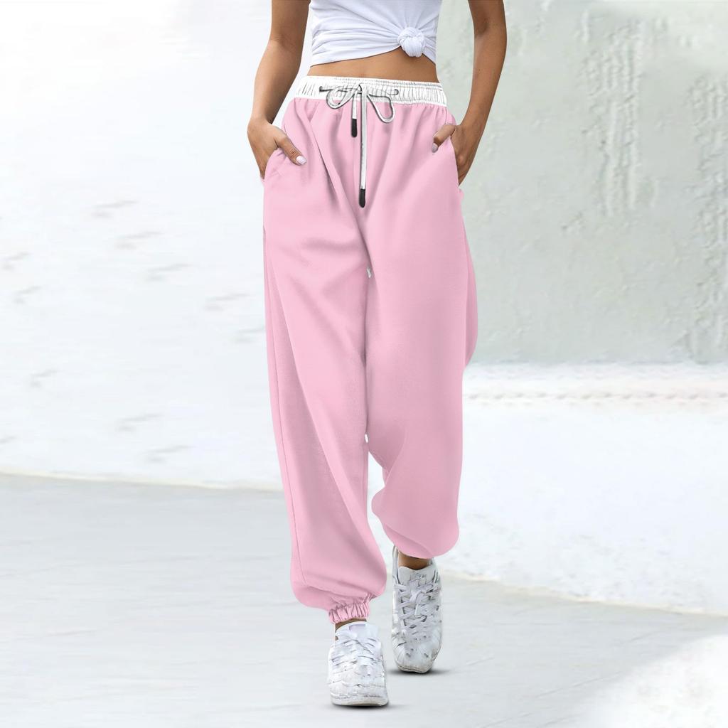 Women's Fashion Sports Color Matching Drawstring Pocket Casual Sweatpants