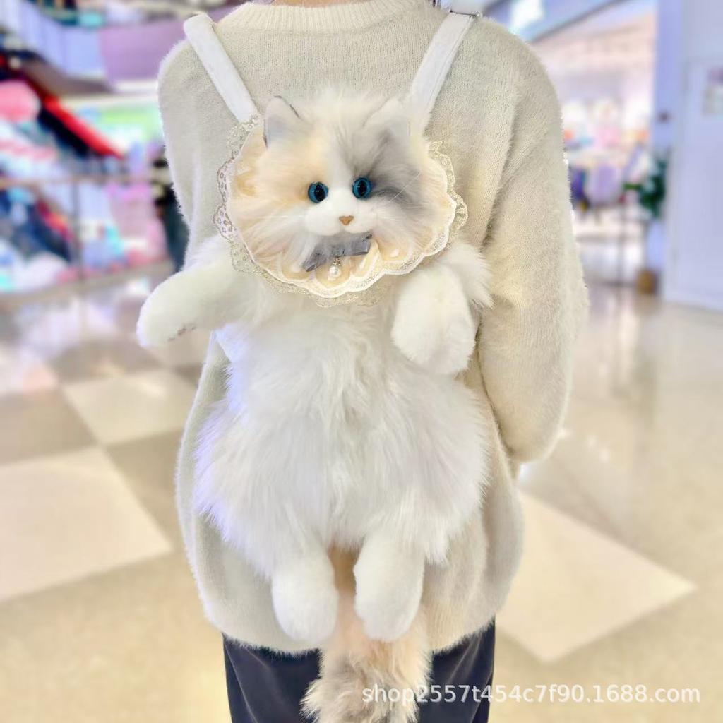 Новый Супер Реалистичный Рюкзак с Тремя Цветами и Кошкой, Полностью Ручная Работа, Милая Плюшевая Кукла Кошка, Сумка для Покупок, Дорожная Сумка для Хранения, Косметичка, Подарок