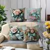 Pink Rose And Polka Dot Bow Pattern Home Decor Pillowcase Living Room Sofa Polyester Cushion Cover With Zipper