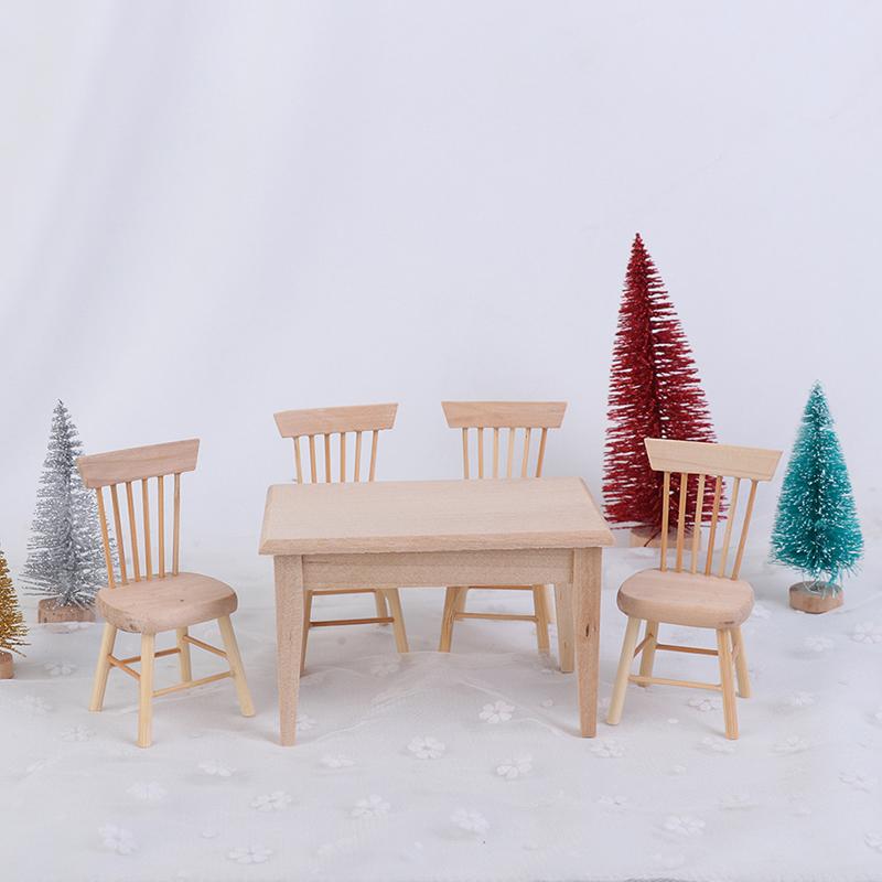 1Set Dining Table Chair Model 1:12 Dollhouse Mini Wooden Furniture Toy Set