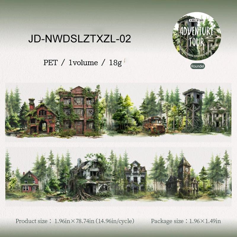 JIANWU 50mm*200cm Norwegian Forest Adventure Series Vintage Tree Landscape Material Collage PET Tape Creative Journal Stationery