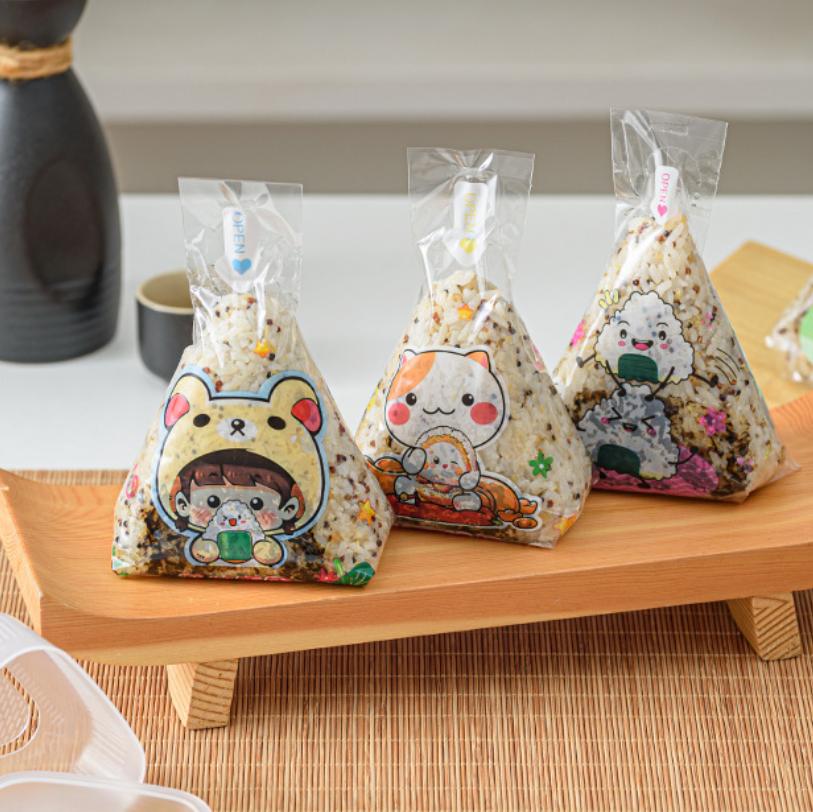 50/100Pcs Lovely Cartoon Triangle Rice Ball Packing Bag Seaweed Onigiri Sushi Bento Making Mold Bento Accessories Sushi Bags