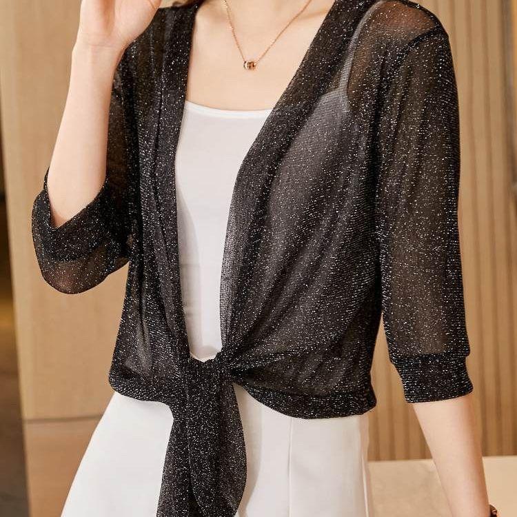 Короткая солнцезащитная одежда для женщин, летняя крупная сетчатая шаль, тонкий кардиган, короткое пальто, топ для женщин