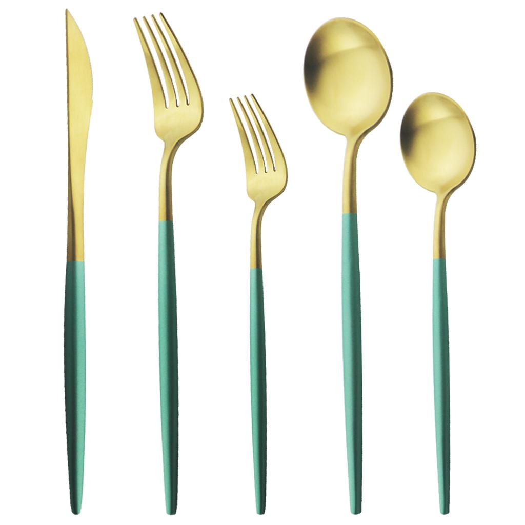 5 шт., матовая круглая ручка, серебро 18/10, набор столовых приборов из нержавеющей стали, нож, вилка, ложка, посуда, набор столовых приборов