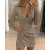 Long Sleeves Sequin V Neck Dress Sexy Party Dress Dress Sequin Party Dress Women