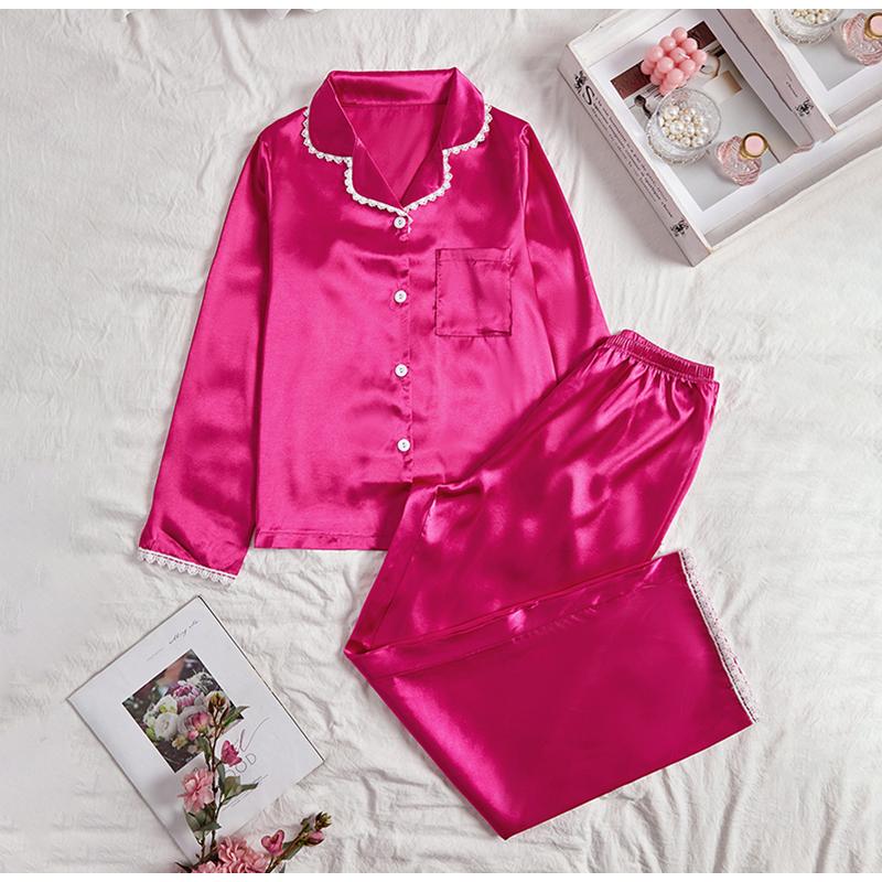 Женский комплект из двух предметов одежды для сна, весна-осень, атласный топ с длинными рукавами, длинные брюки, комплект из двух предметов, повседневный, удобный домашний костюм