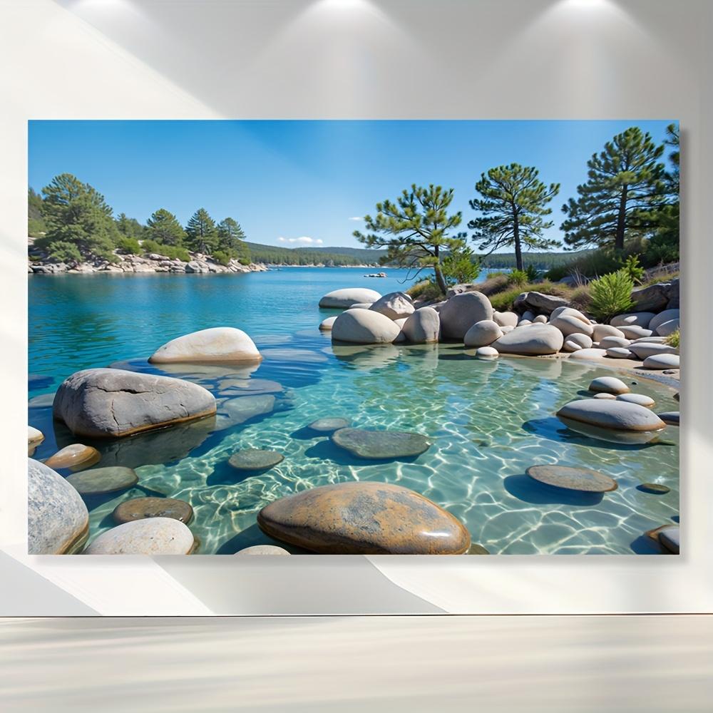 One backdrop, depicting the mountain and lake landscape, showcasing the vivid green forest reflection