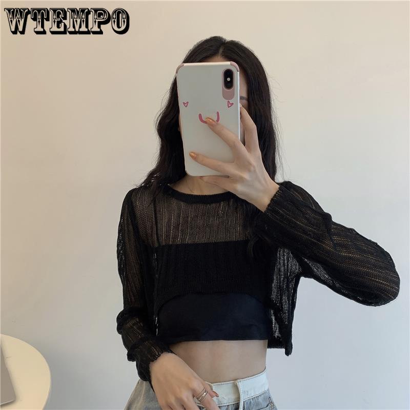 Women Breathable O-neck Hollow Out Sun Shading Summer Crop Tops Girl Elegant Loose Korean Style Trendy Solid Shawls