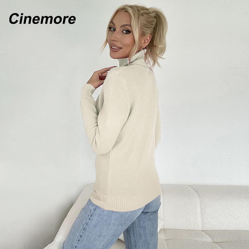 Cinemore Весна Осень Женский свитер Однотонный Оверсайз Повседневный Пуловеры Теплый Базовый Топ с Длинным Рукавом О-Образным Вырезом Трикотажный Джемпер Свитер