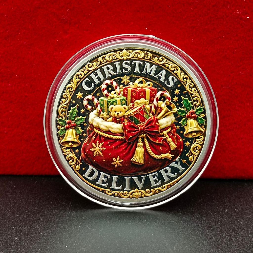 Christmas commemorative coin, single piece, Santa Claus metal commemorative medal, holiday happy coin