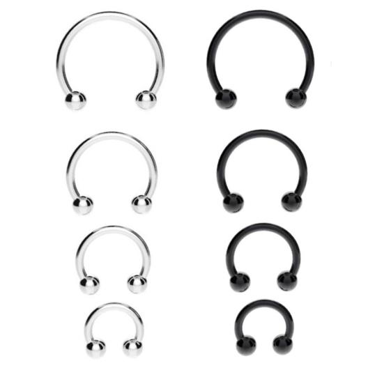 2Pcs Stainless Steel Horseshoe Shape Hoop Nose Ring Earring Studs Body
