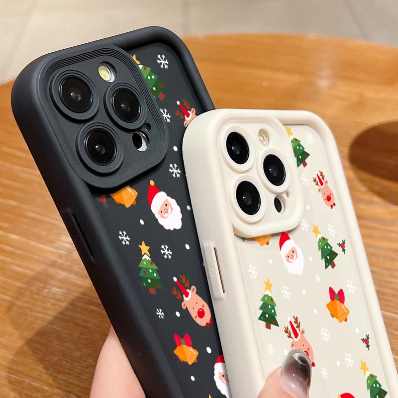 Мягкий чехол из термополиуретана конфетного цвета для iPhone 16 Pro 15 14 Plus 13 12 11 Pro Max Xs Xr 8 7 с рисунком Санта-Клауса и лося, противоударный защитный чехол для объектива