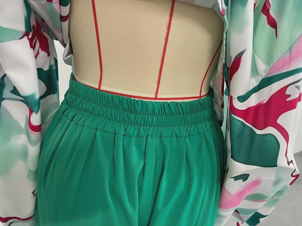 2024 Summer Women's Casual Printed Shirt & Wide-Leg Pants Set - Loose Fit, Large Size, European & American Style