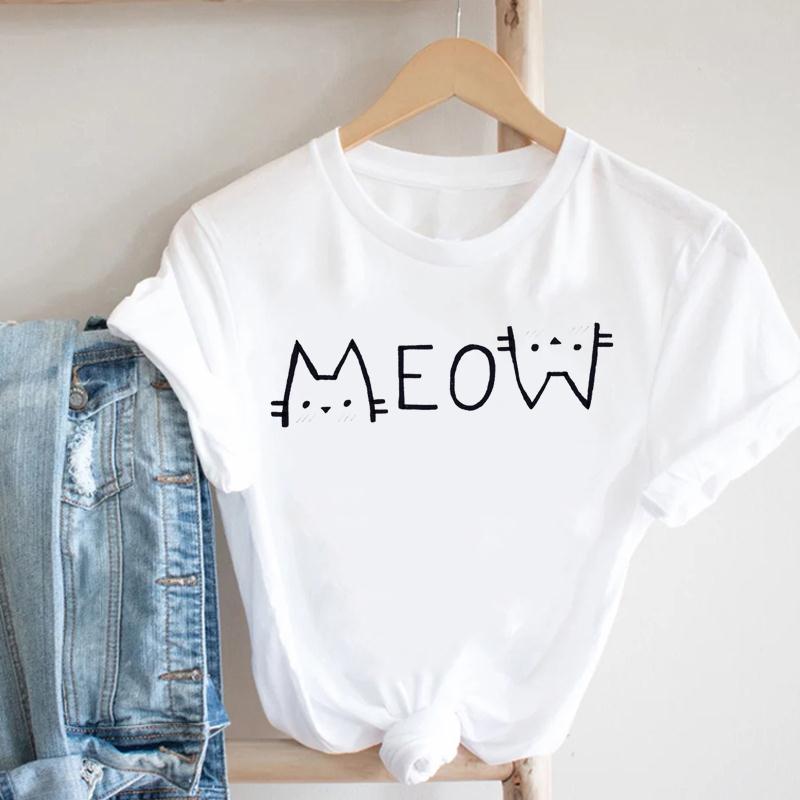 Женская футболка с принтом Love Heartbeat, милый кот, летняя модная футболка с коротким рукавом, женская женская одежда, повседневная футболка с рисунком