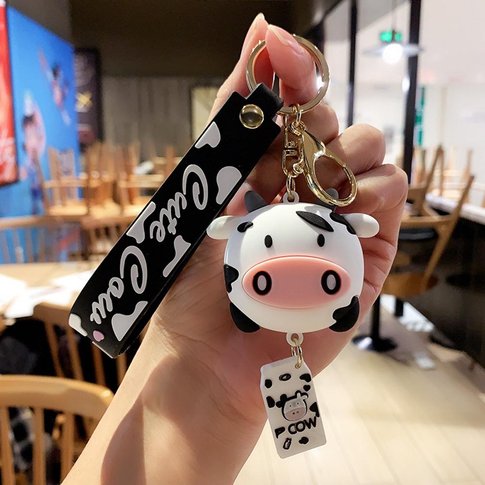 New Cute Car Key Cartoon Charm Bag Decoration Animal Keyrings Cow Keychains Silicone