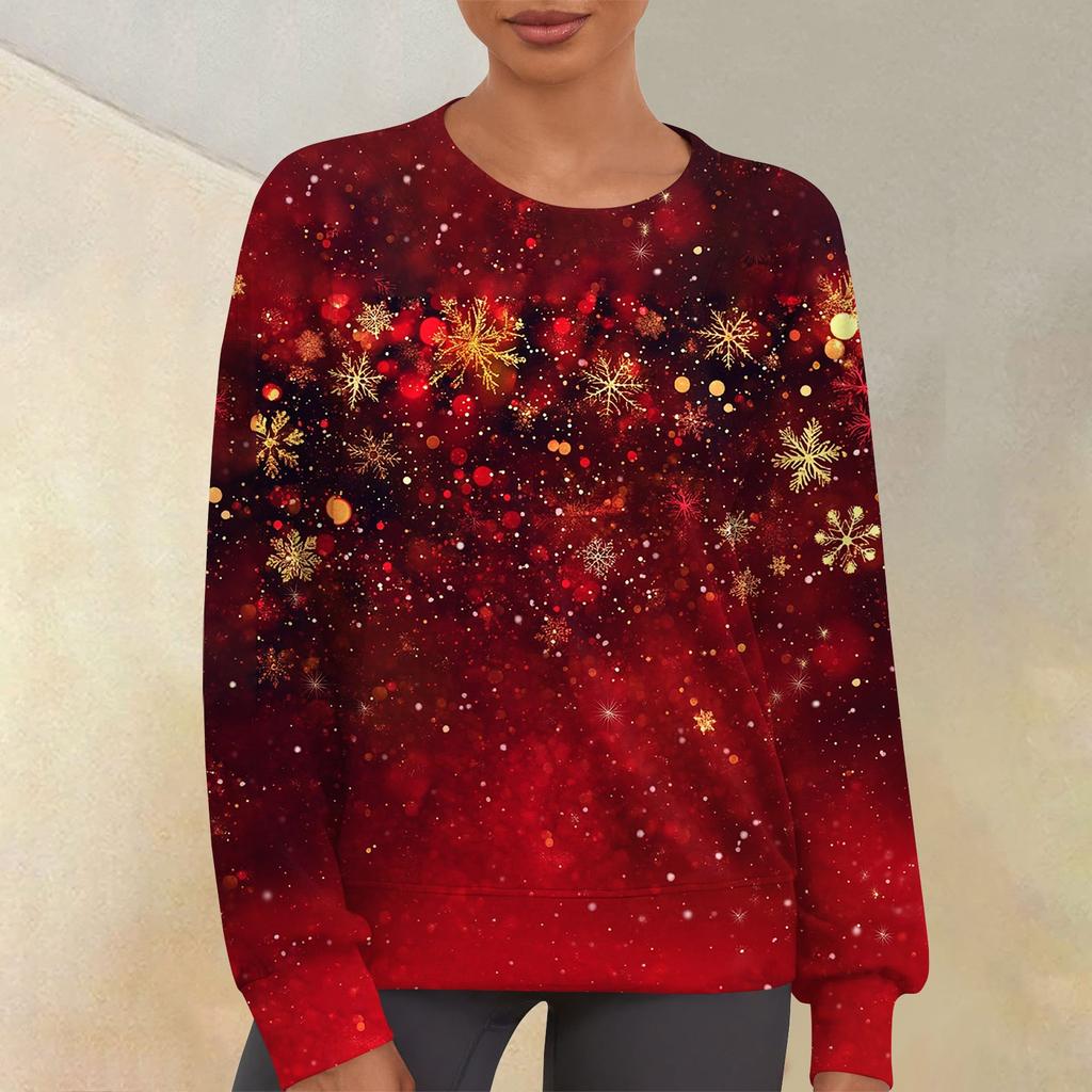 Women's Casual Fashion Print Round Neck Drop Shoulder Sleeve Long Sleeve Sweater Top