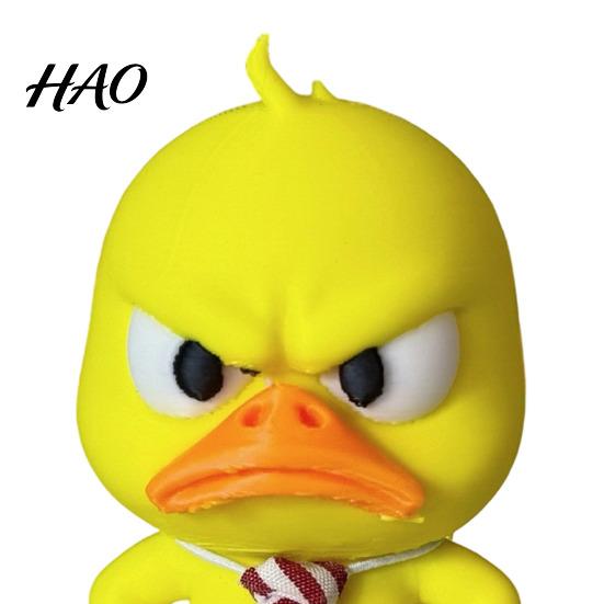 Cute Desktop Ornament with Tie 3D Printed Angry Duck Figurine, Yellow Detachable Decorative for Shelf Tie, Fun Expression Family Home Office