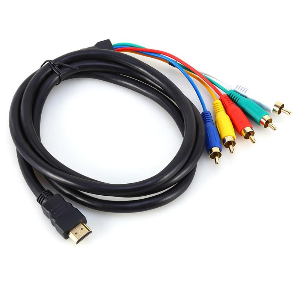 Кабель HDMI-RCA длиной 5 футов, штекер HDMI типа A на штекер 5RCA, кабель-адаптер для видео-аудио конвертера для плазменных телевизоров высокой четкости, DVD и большинства ЖК-проекторов