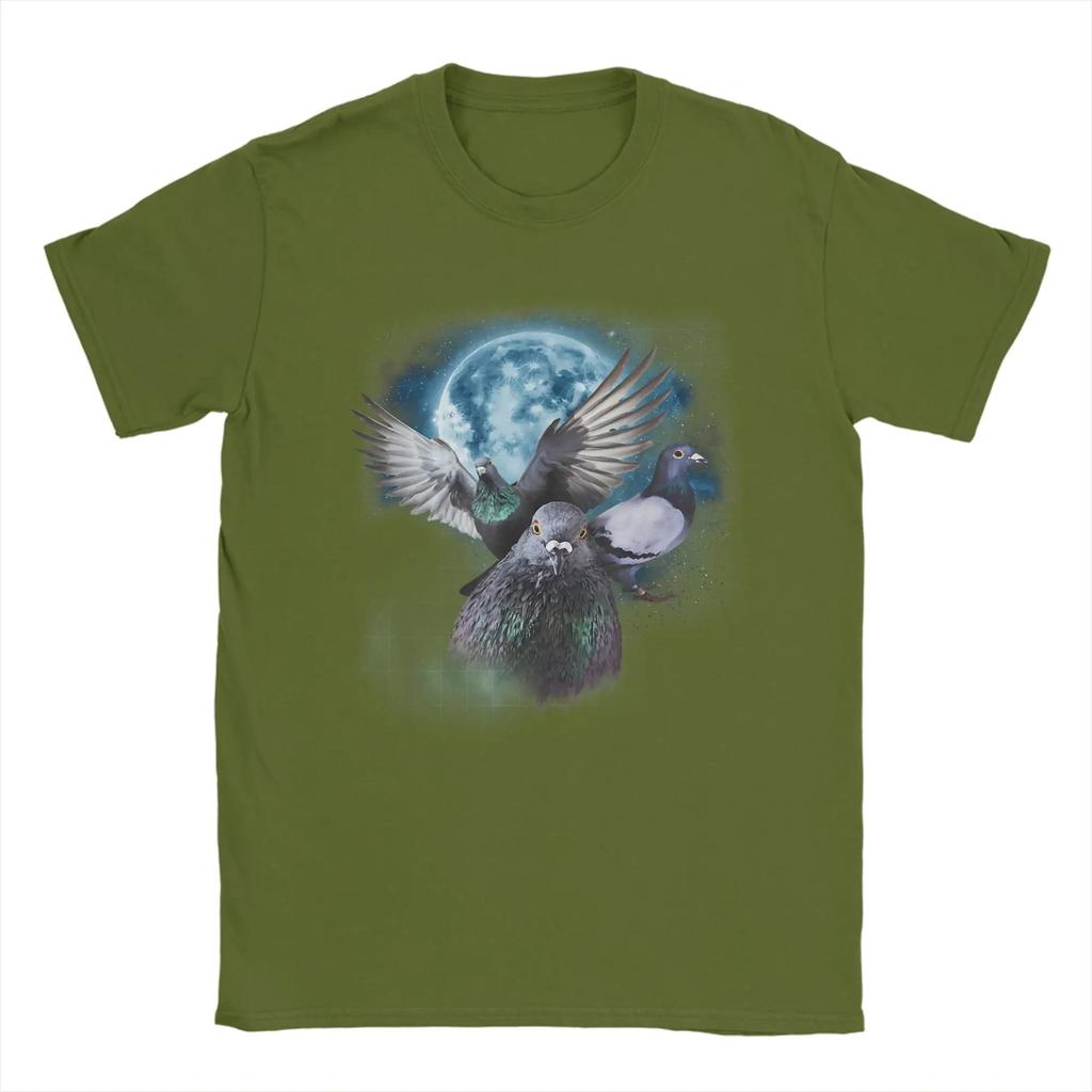 Funny Pigeon Shirt - Funny Pigeons Howling at The Moon Men T Shirt Novelty Tee Shirt Short Sleeve O Neck T-Shirt Tops