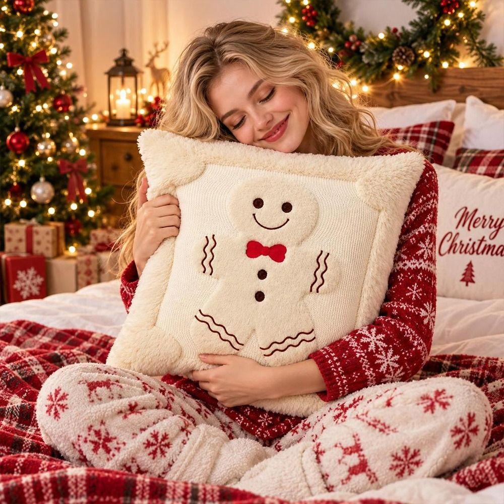 Snowman Throw Cushion Case Gingerbread Pillow Cover New Plush Pillowcase Living Room Decor
