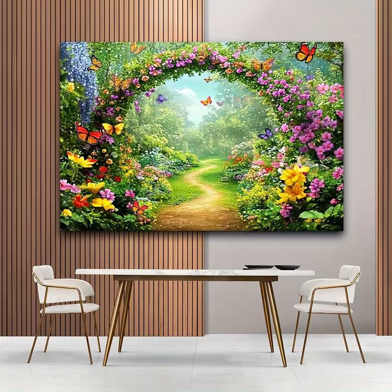 2D Flower Arch Backdrop, Enchanted Garden with Butterflies Photography Background for All Occasions