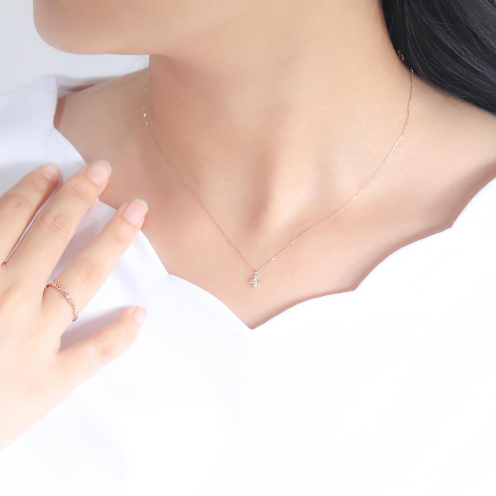 Официальное ожерелье K18 из розового золота с бриллиантами и цветочным мотивом [Ester] для женщин 0442-1343-0020-0000