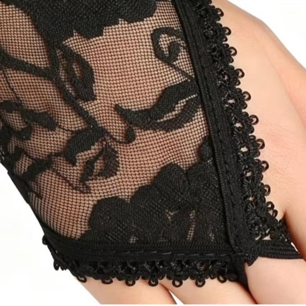 Fingerless Design Elbow Length Gloves Sheer Fabric Long Floral Gloves Formal Occasion