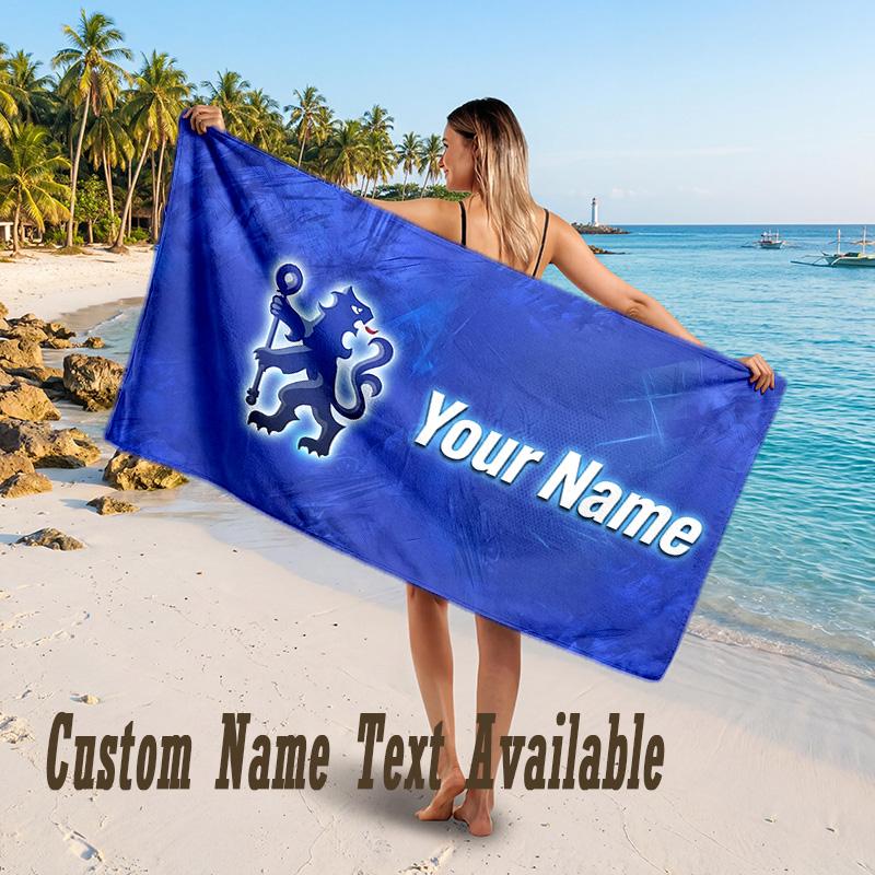 Chelsea FC Design Beach Towel Custom Text Large Towel for Beach Vacation