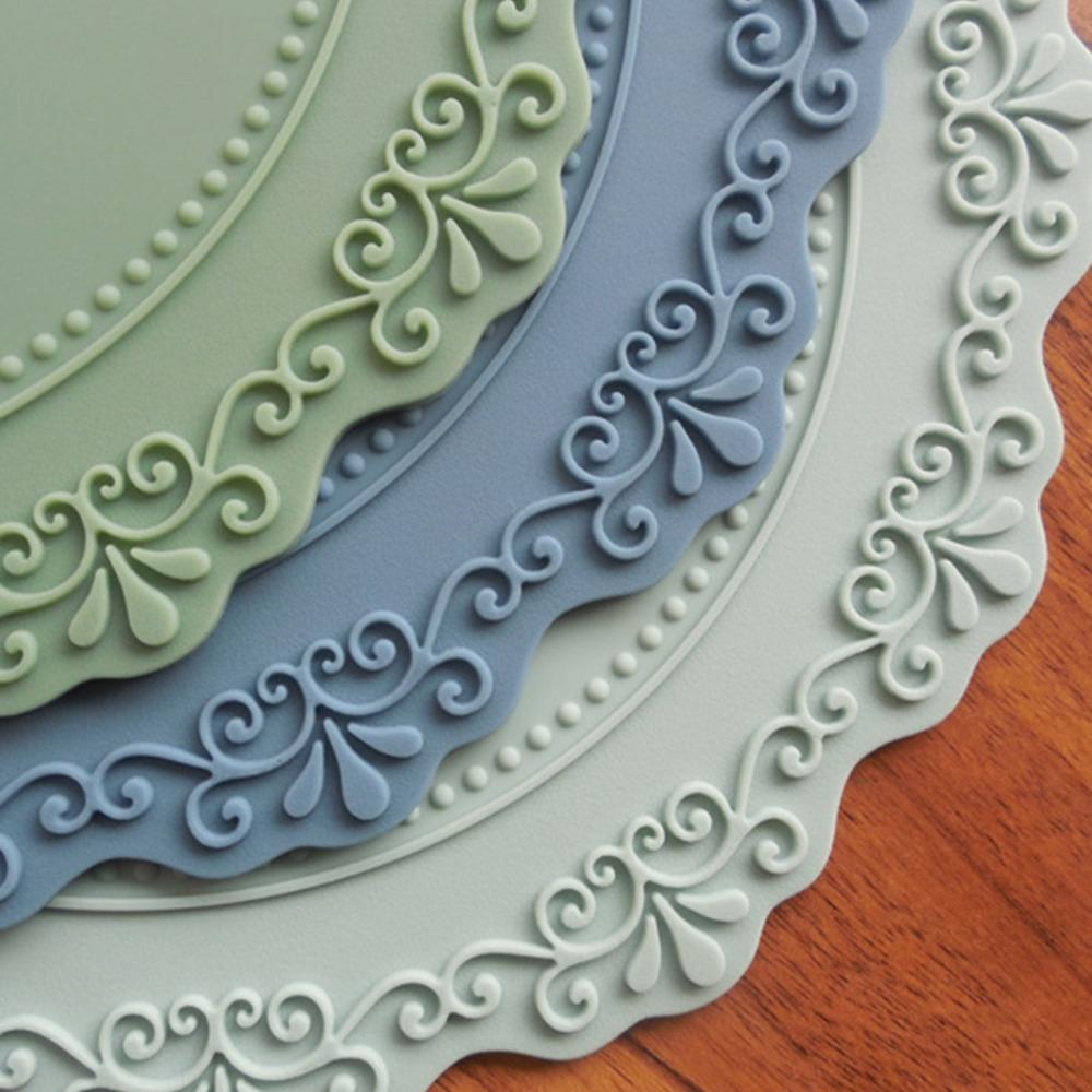 2pcs Lace Round Tableware Pad Cup Mat Silicone Coaster Placemat Non-slip