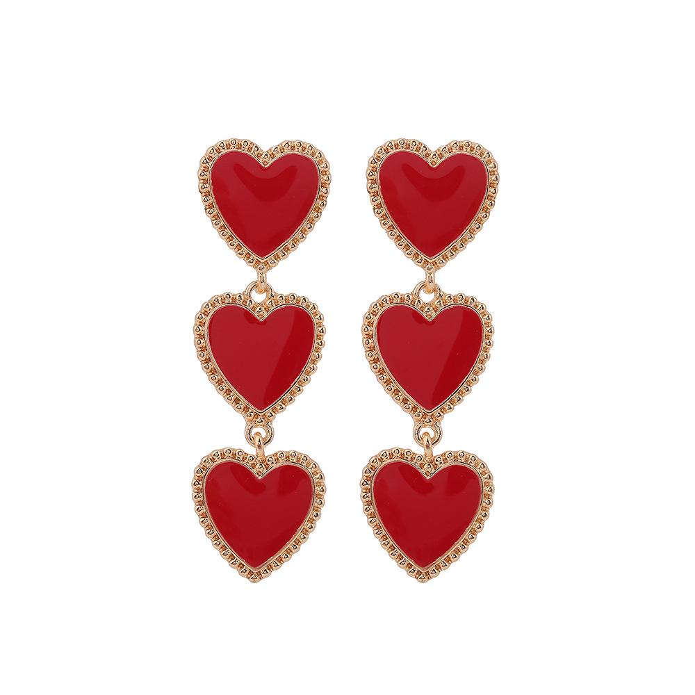 French Romantic Wine Red Enamel Heart Shaped Pendant Earrings  Fashion Jewelry For Women'S Design Sense Eardrop Accessories