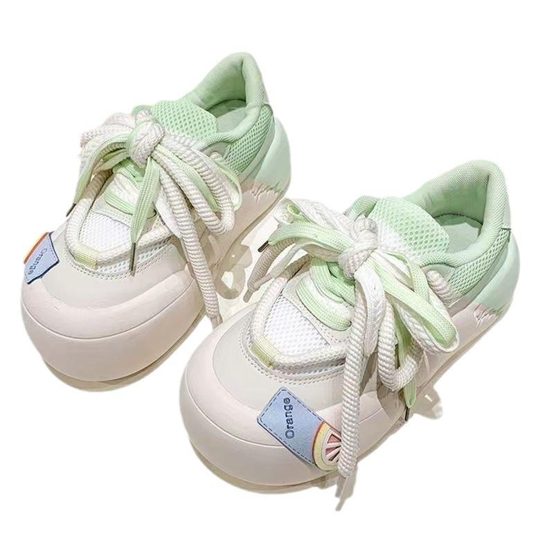 Женская обувь осень круглый носок повседневная женская спортивная обувь 2024 осень удобная кроссовка новый спортивный резиновый базовый стиль PUlace-up