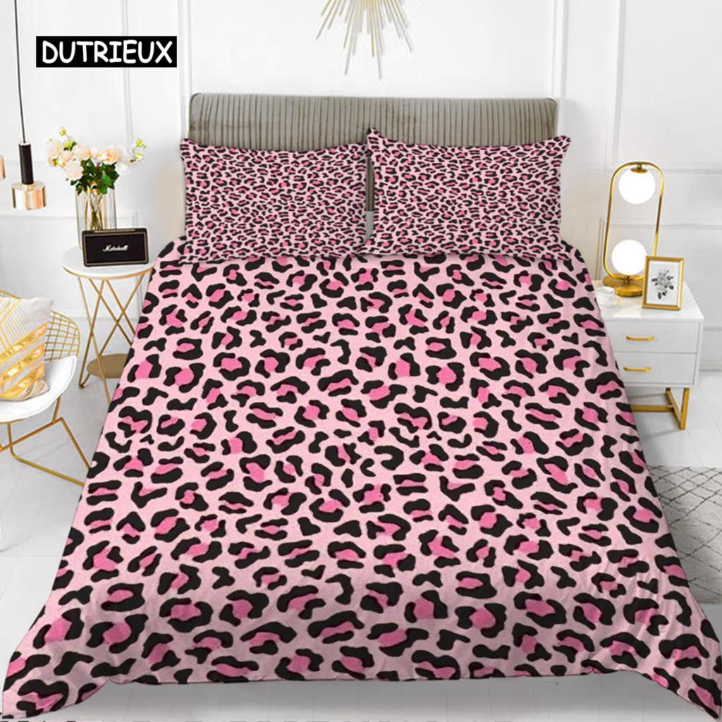 Комплект постельного белья с леопардовым принтом, розовый, шикарный, для девочек, комплект постельного белья с принтом гепарда для мальчика-подростка, полиэстер, наволочка с изображением диких животных
