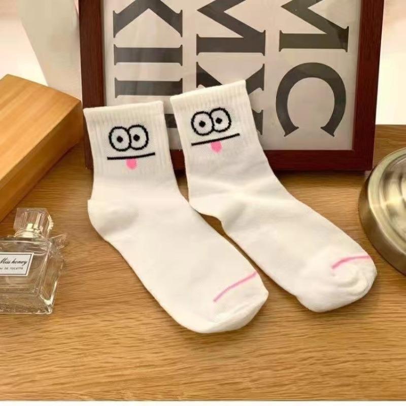 5 Pairs Cute Expression Print Socks, Comfy & Funny All-match Mid Tube Socks, Women's Stockings & Hosiery