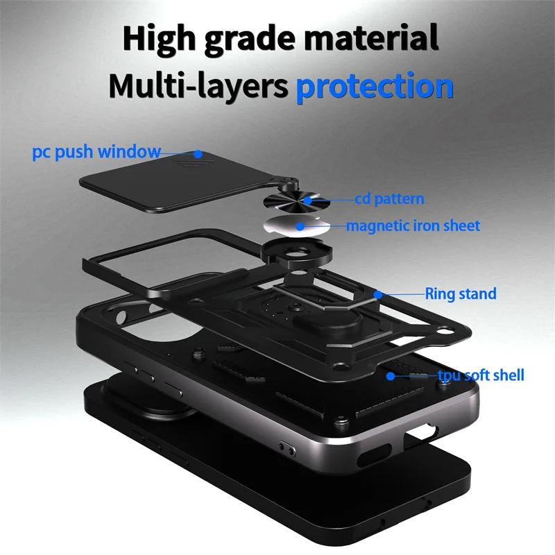 Противоударный бронированный чехол для телефона POCO F7 Ultra Cover Сдвижная камера Подставка Кольцо-держатель Пластиковый чехол для Xiaomi POCO F7 Pro Корпус