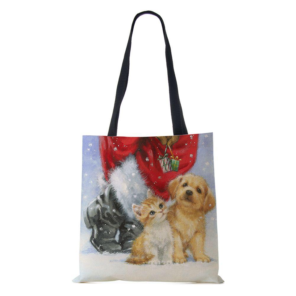 Рождественская елка Подарок Харадзюку Холщовая сумка-шоппер Рождественская собака Женская многоразовая сумка через плечо Большая вместимость Складная сумка для хранения KTY