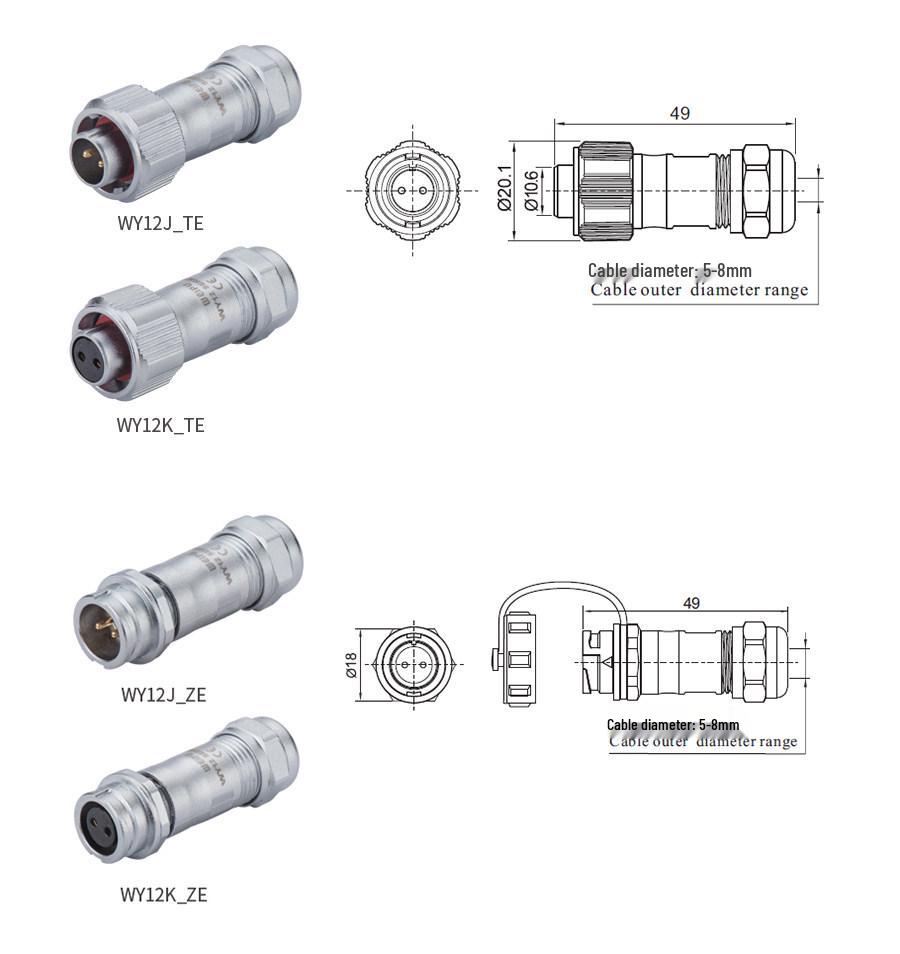Водонепроницаемый разъем-розетка WEIPU WY12 - от 3 до 9 контактов (IP67)