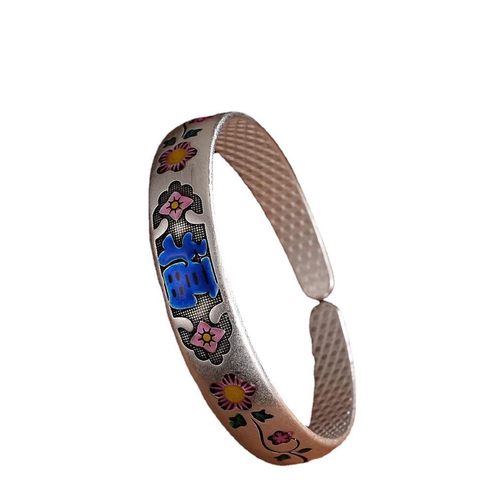 Enamel Chrysanthemum Bracelet, Cloisonne, Fuzi, Plum Blossom, Vintage Bracelet, Female Gifts for Best Friend's Birthday