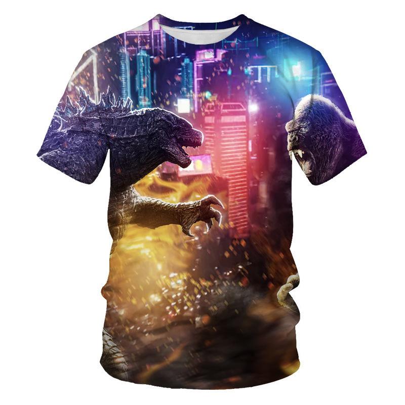 Summer Round Neck 3D Godzilla Pattern Printed Top Fashionable Casual Short Sleeved Children's Boy T-shirts