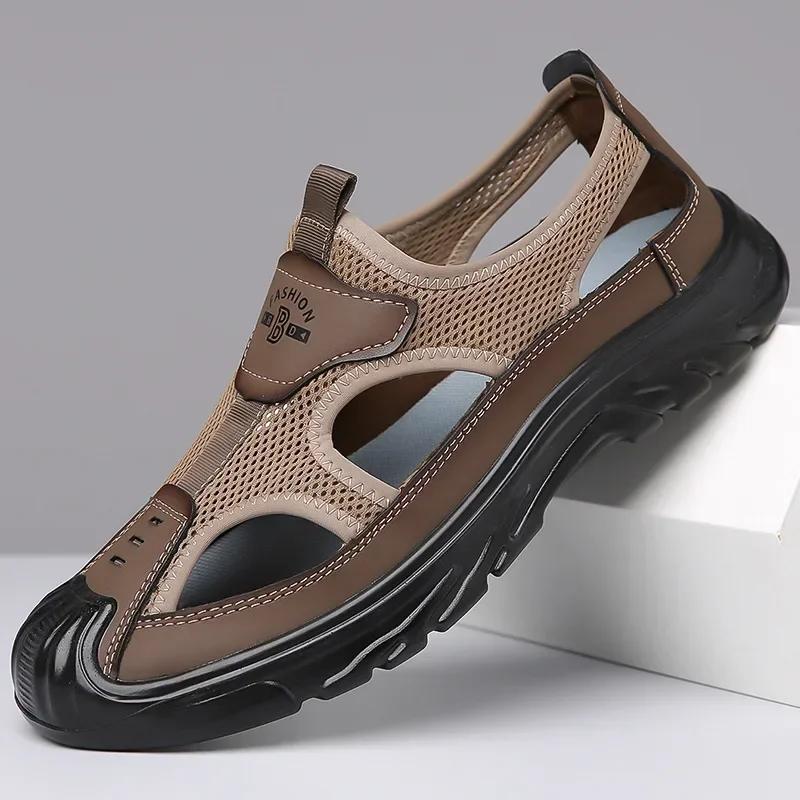 Fashion Sandals Breathable Men Shoes Mesh Outdoor Men Hollow Sandals Antiskid Beach Sandals Flats Footwear Zapatillas Hombre 2025