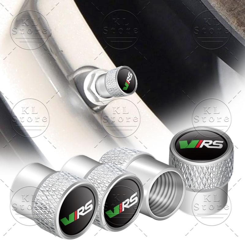 VJDX3 4pcs VRS Emblem Car Wheel Tire Valve Air Stem Caps Dust-proof Cover Decor For Skoda Octavia 1 2 3 Fabia Rapid Superb Kodiaq