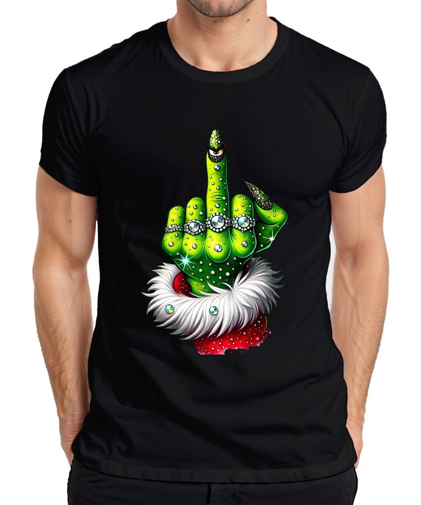 Grinch Middle Finger Christmas Cheeky Gift Glitter Unisexs Tshirt