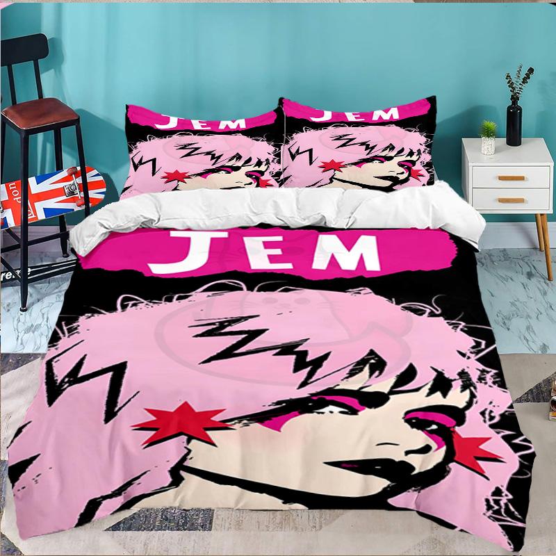Jem Holograms Neon Art 3pcs Bedding Set,Including 1pc Duvet Cover And 2pcs Pillowcases Perfect Gift for Christmas,Ideal for Bedroom, Dormitory