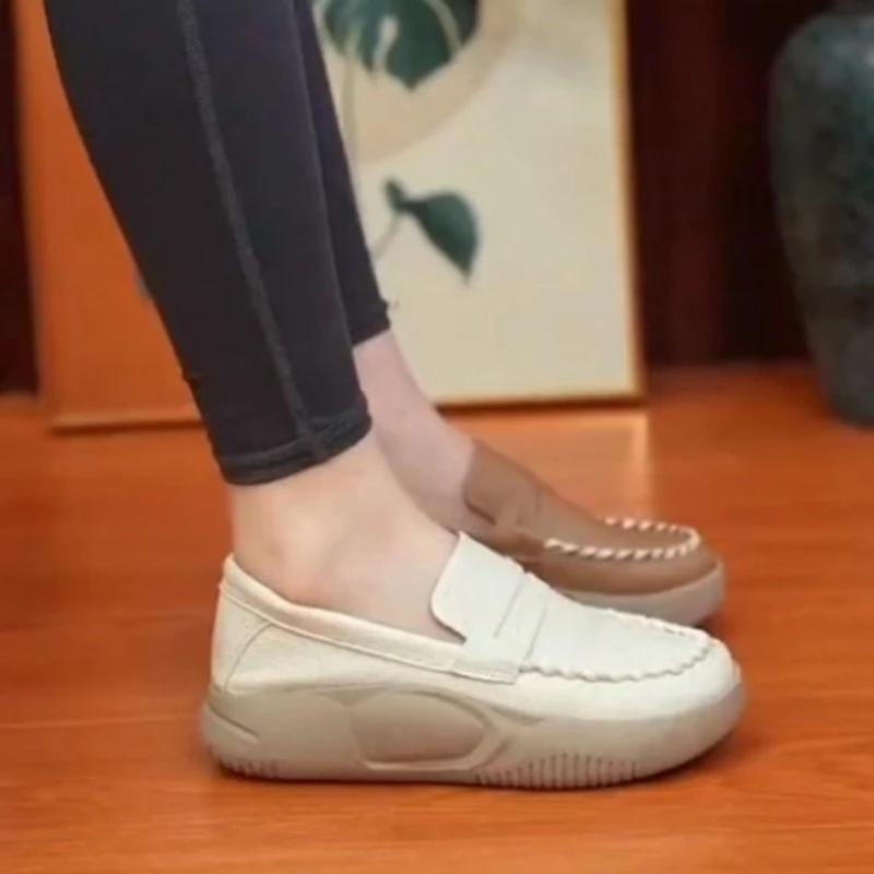 Мода 2024 года, горячая распродажа, женская обувь, слипоны, женская вулканизированная обувь, модная женская повседневная обувь с круглым носком, новые легкие однотонные туфли на плоской подошве на низком каблуке
