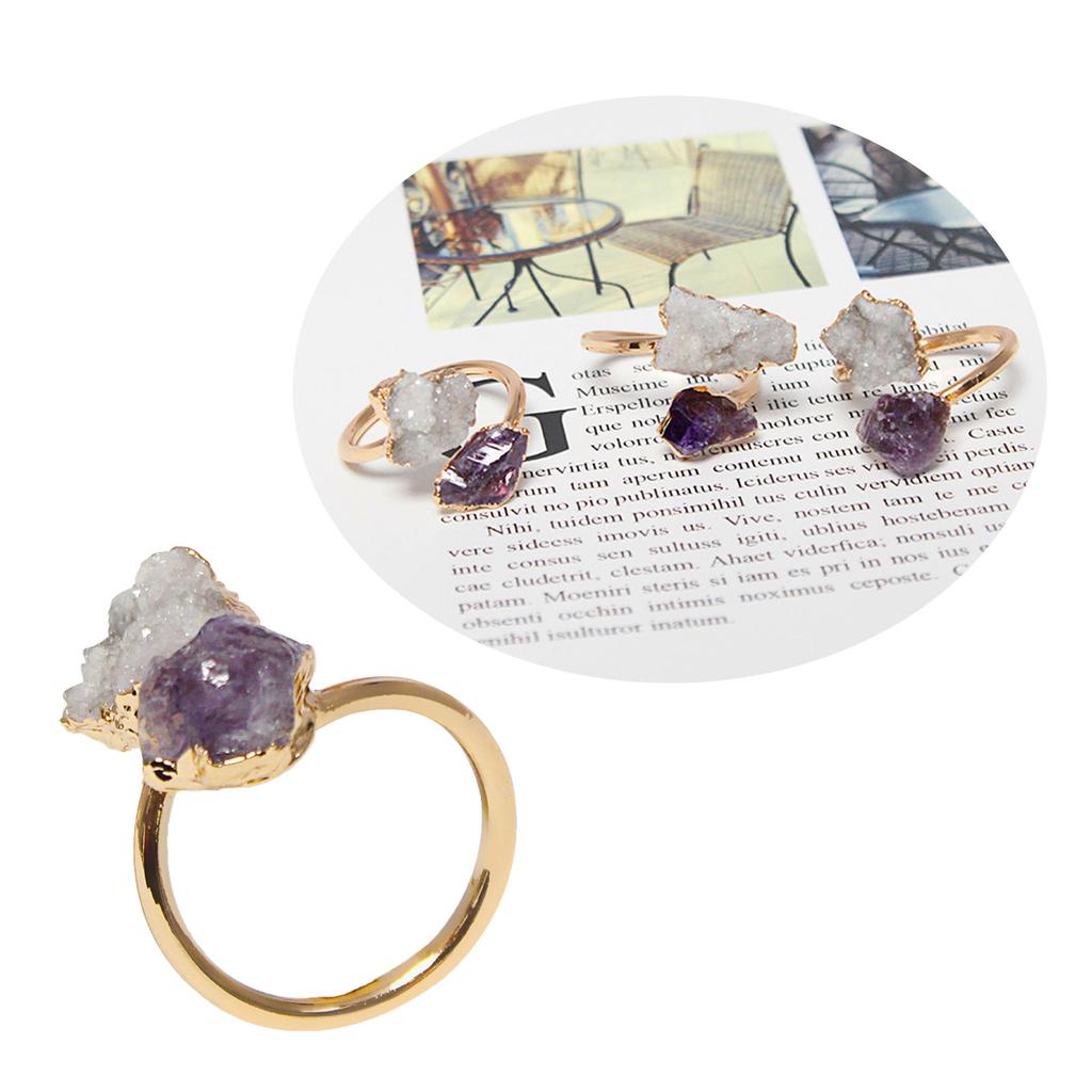 Handmade Crystal Cluster Rings Finger Jewelry Adjustable Size Rings Unique Druzy Stone Open Rings Fashionable Ornament