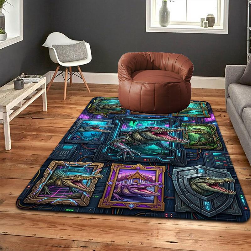 Cyberpunk Crocodile Gallery Pattern Rug Floor Mat for Living Room or Bedroom Soft and Comfortable Carpet a Gift for Birthday and Holiday.