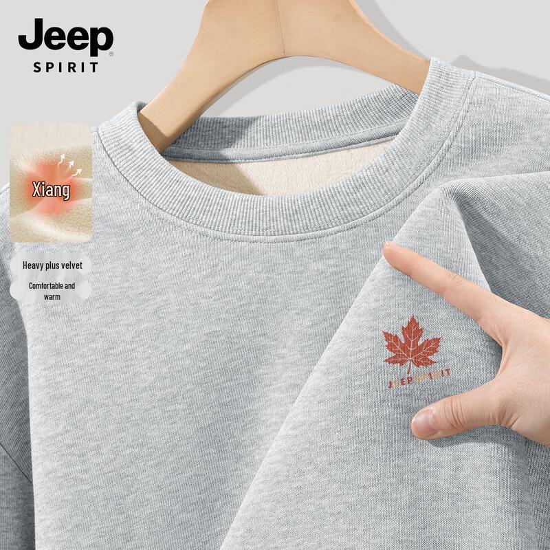 JEEP SPIRIT Men's Loose Round Neck Fleece Sweatshirt