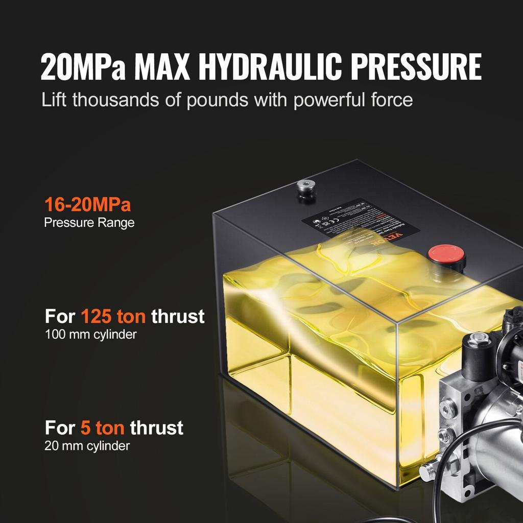 Hydraulic Pump 20 Quart Single Acting Dump Trailer Pump Power Unit DC 12V